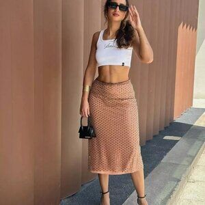 NWT Zara Coral Sequined Chiffon Midi Skirt, Size XL